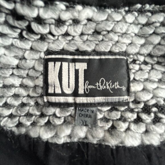 Kut from the Kloth Brandon Boucle Tweed Faux Leather Trim Jacket XL Black White - Picture 3 of 9